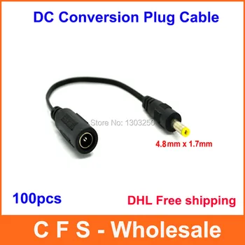 

100pcs High quality All copper brand new DC cable power jack female 5.5 * 2.1 mm plug male 4.8 * 1.7mm DHL Free shipping