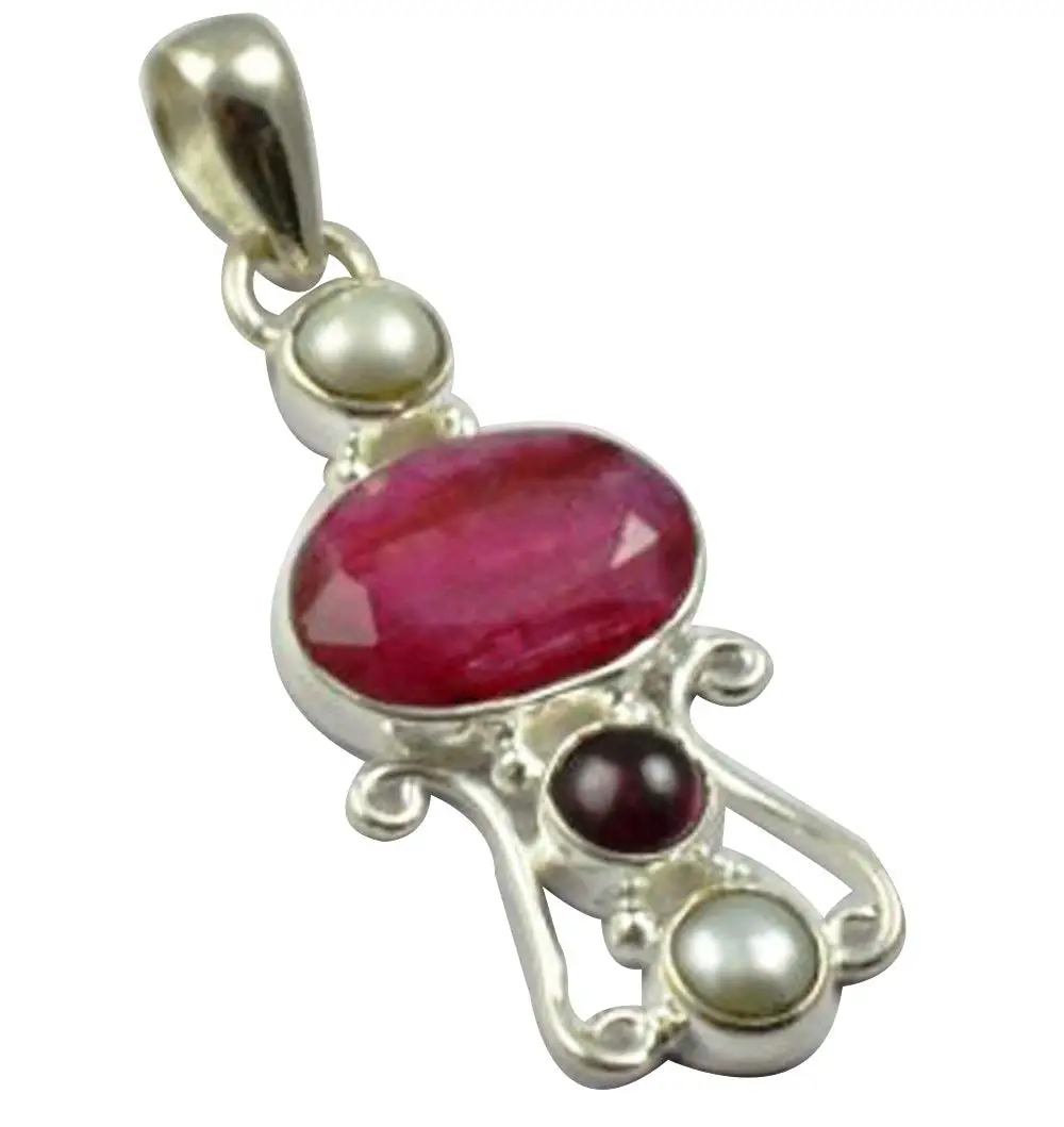 

Lovegem Nature Ruby & Rubellite & Pearl Pendant 925 Sterling Silver, 43.6 mm, MHBAP5060
