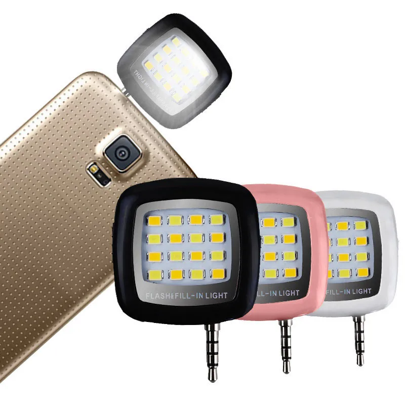 

New Mini 16 LED Selfie Flash Light For Smartphone Camera Support Running iOS/Android/WP8 Phone 3.5mm Jack Plug