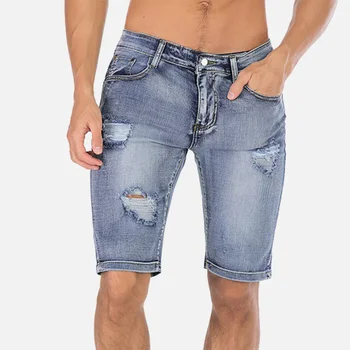 

Men's Ripped Vintage Denim Shorts Pocket Zipper Straight Fashion Male Short Pant 2019 Summer Autumn Casual Homme Jeans