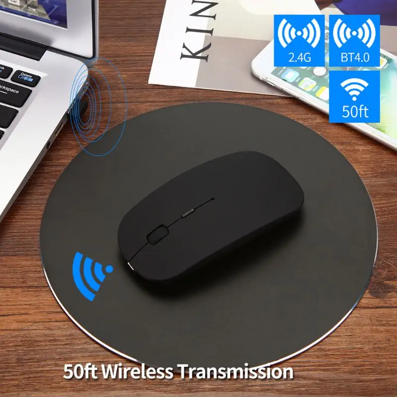 

Rechargeable Bluetooth Wireless 4.0 + 2.4G Dual Mode 2 In 1 Charging Slim Silent Click Mouse 1600 DPI Ultra-thin Ergonomic Port