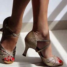 Пикантные блестящие золотые туфли для латинских танцев, сальсы, бальных танцев обувь для сальсы на высоком каблуке обувь для латинских бальных танцев DS321