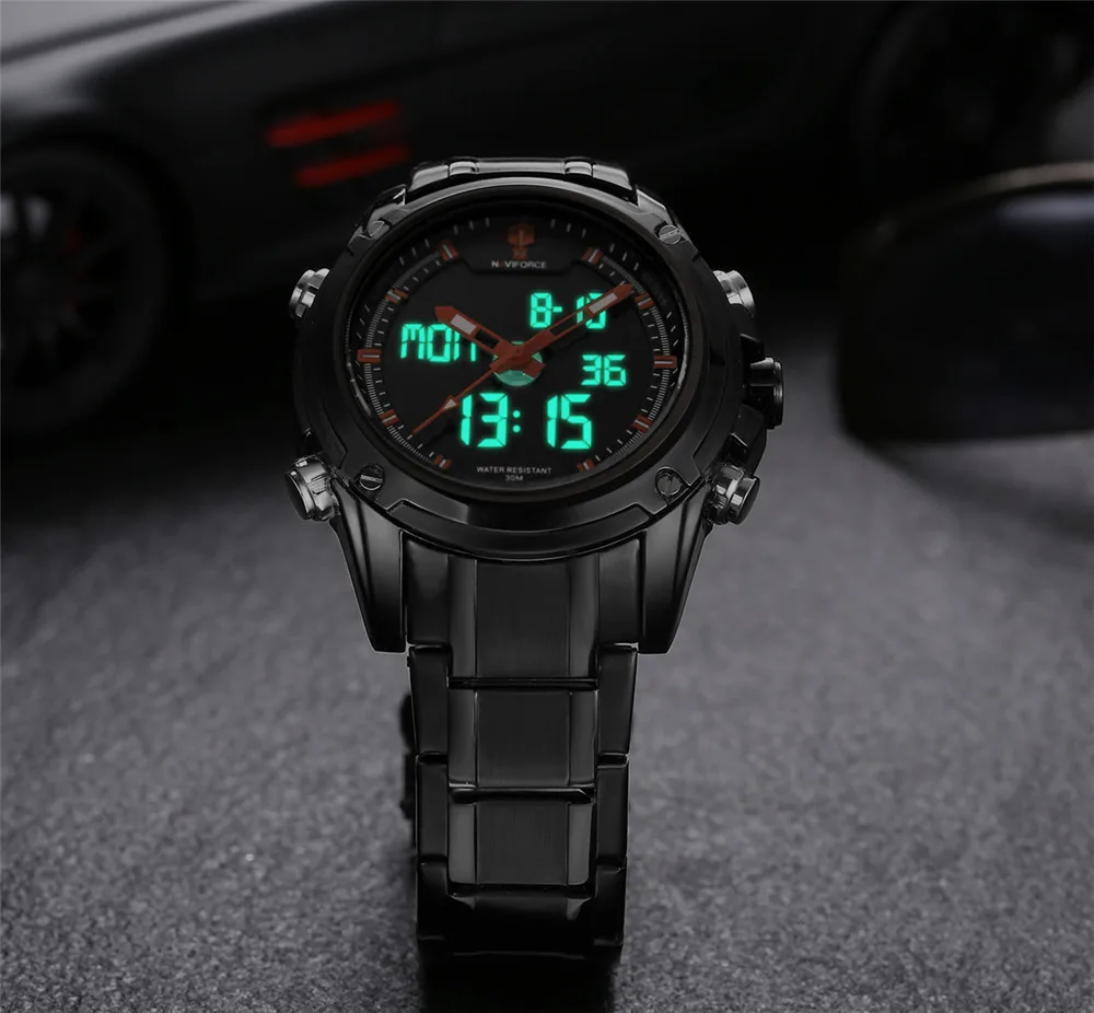 NAVIFORCE Watches Men Luxury Brand Famous Logo Military LCD Luminous Analog Digital Date Week Alarm
