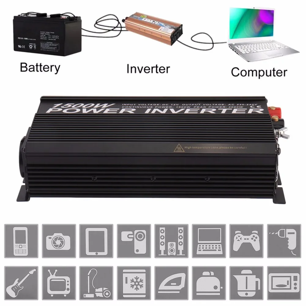 12 В постоянного тока до 230 В переменного тока модифицированный синусоидальный преобразователь Y81500U 1500 Вт автомобильный инвертор трансформатор напряжения для автомобиля с европейской вилкой
