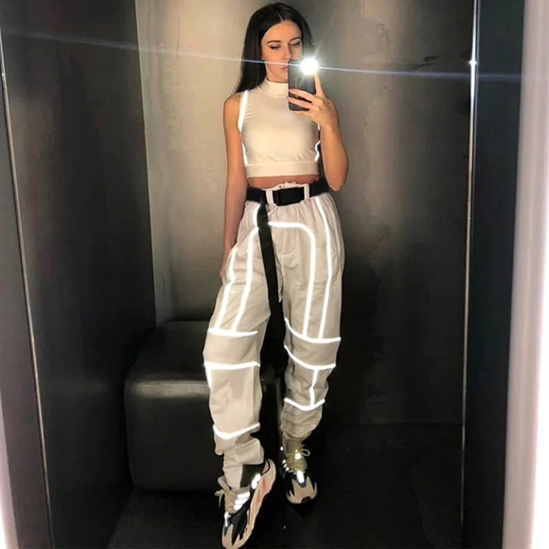 

Light Strip Splicing Streetwear Gothic Pants Women Loose Sweatpants Harajuku Trousers Female Joggers Hip Hop Dance Haren Pants