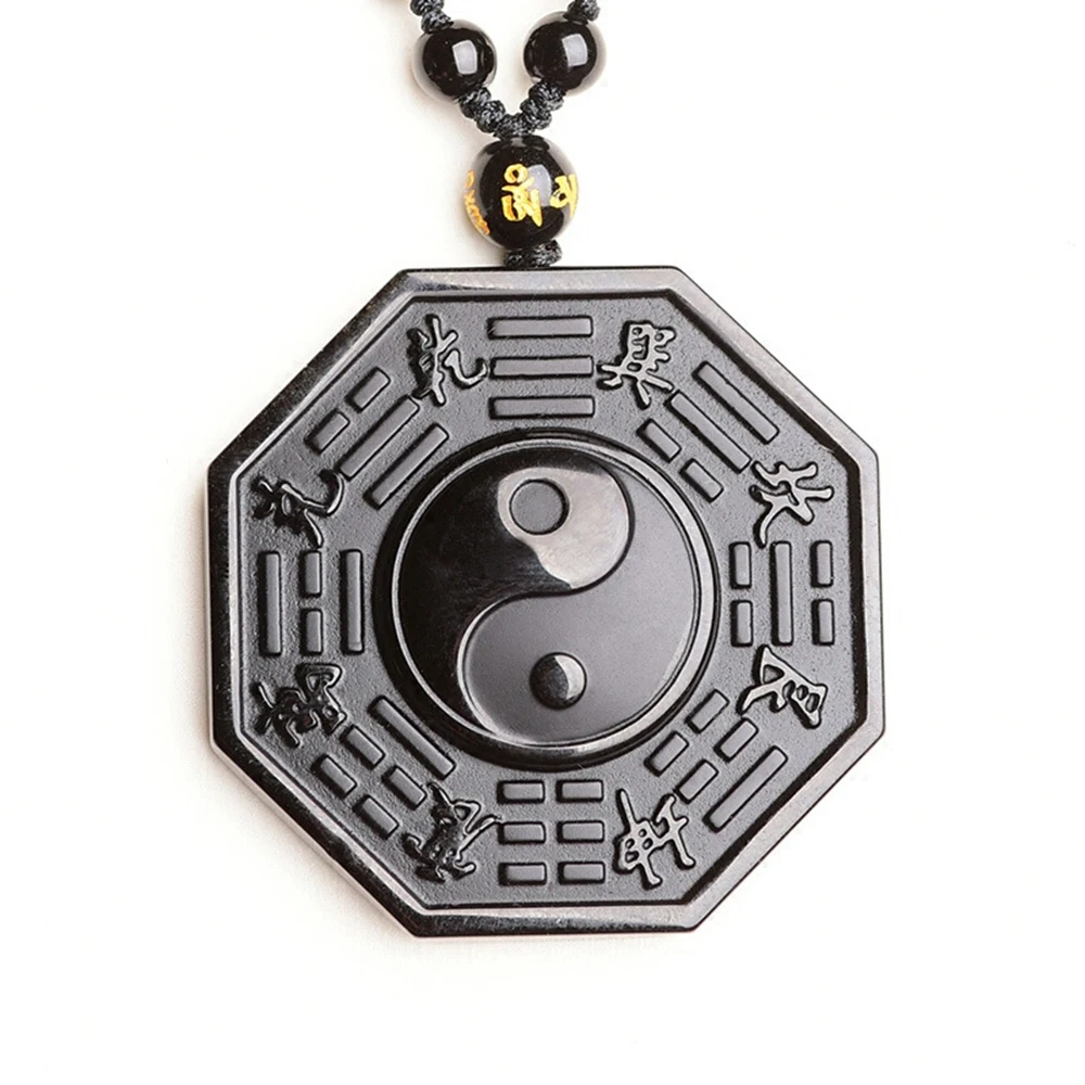 

Fashion Black Obsidian Gossip Necklace Pendant Yin Yang Fish Tai Chi Bagua Brand For Men Women Jewellery