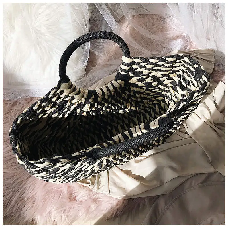 جديد البوهيمي بالي باليد المنسوجة كيس الروطان شبه دائرية النساء حقائب أعلى-حقائب بيد الأزياء عالية قدرة الشاطئ القش حقيبة الكيس