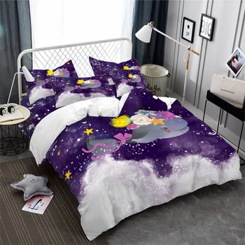 

Cartoon Whale Bedding Set Girls Sweet Duvet Cover Set Colorful Floral Bed Cover Blue Purple Bedclothes Pillowcase Home Decor