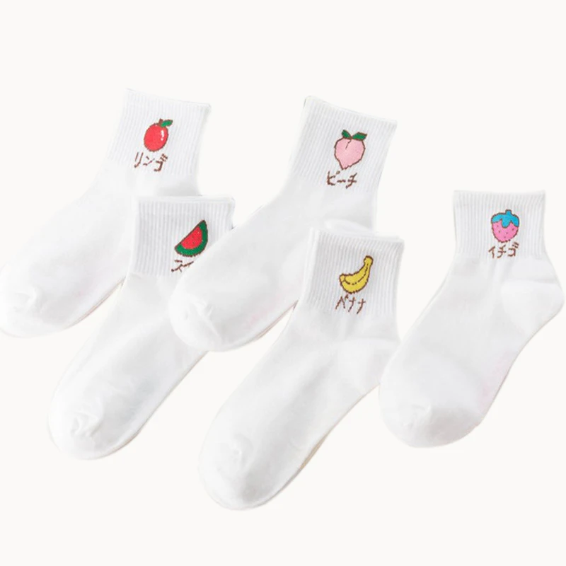 5 пар/упак. Новинка японская мода прохладное лето белые милые фруктовые короткие носки забавные короткие женские хлопковые счастье кавай носки партия - Цвет: Cartoon Fruit socks