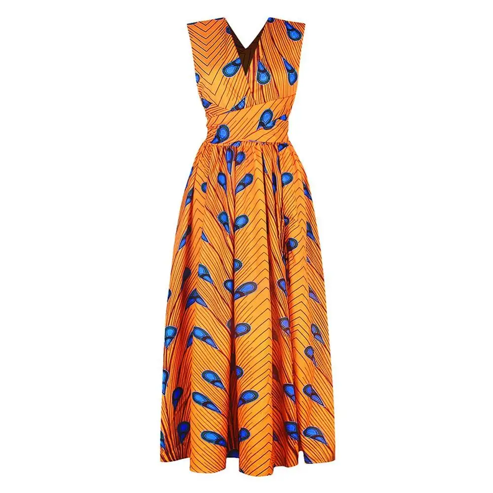 Fadzeco Новые африканские платья для женщин одежда узоры Анкара Дашики наряды Африканский Принт Комбинезон Подол Макси платье передний разрез - Цвет: Yellow