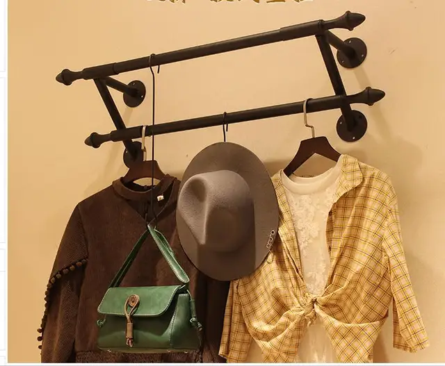 Iron Art Clothing Display Rack Wall Double Hanging Hang Iron Art Clothing Display Rack Wall Double Hanging Hang Hook Decoration Originality1122