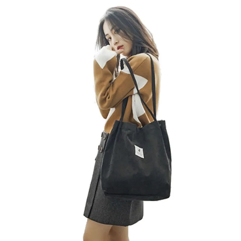 

Woman Corduroy Shoulder Bag Reusable Shopping Bags Casual Tote Female Handbag For A Certain Number Of Dropshipping