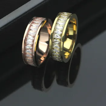 

2019 brand name hot sale crystal design ring for women width 6mm stainless steel charm couple ring finger jewelry love