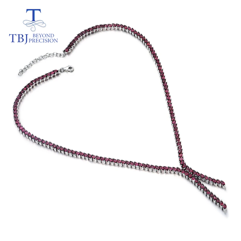 

new long elegant necklace 149 pieces of natural gemstone rhodolite with 925 silver fine jewelry Wedding gift for girl