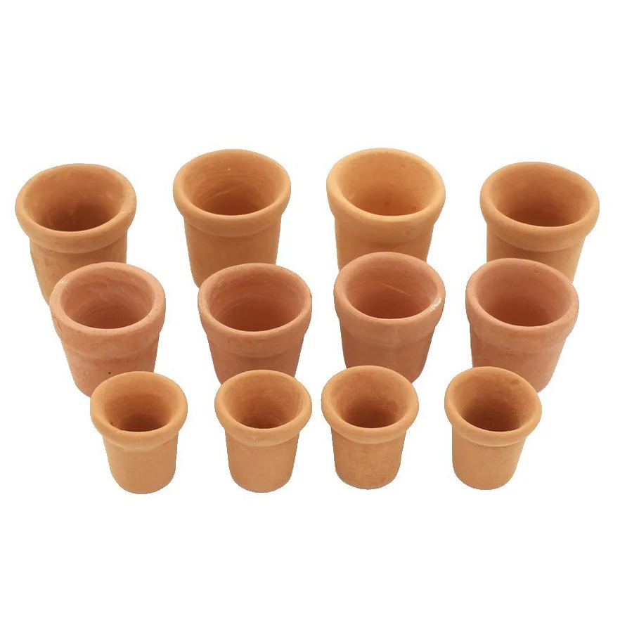 

New 12pcs 1/12 Scale Flowerpots Miniatures Dollhouse Garden Decoration Accessories,Brown