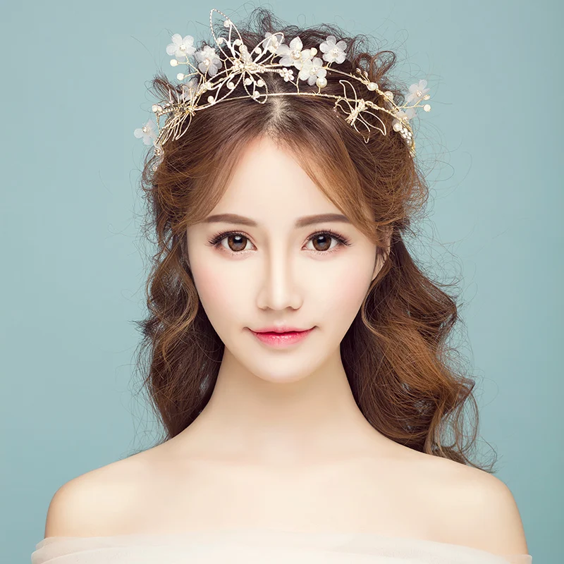 Gold Color Butterfly Headband Floral Princess Crown Tiara Bridal