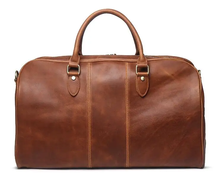 Genuine leather cow skin large casual travel duffle soft holdall for men high quality