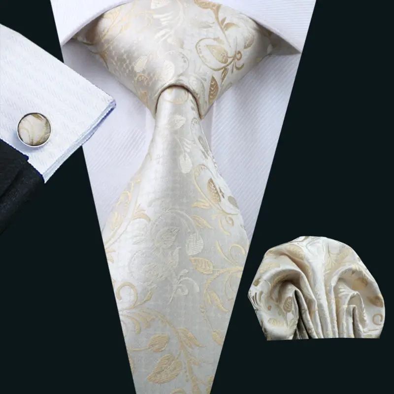 

Barry.Wang Men Tie Silk Novelty 100% Silk Fashion Gravata Hanky Cufflinks Floral Ties For Men Formal Wedding Party Groom LS-1167