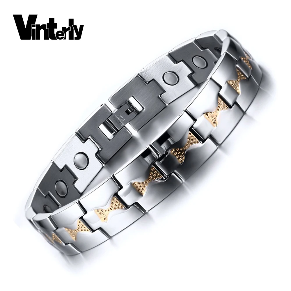 

Vinterly Bracelet Male Gold Chain Bowknot Stainless Steel Magnetic Bracelet Men Health Energy Wrist Band Magnetic Bracelets Men