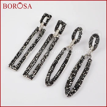 

BOROSA 5pairs Long Rectangle / Oval Shape Pave Rhinestone CZ Gems Beads Dangle Earrings Fashion Earrings Jewelry JAB775