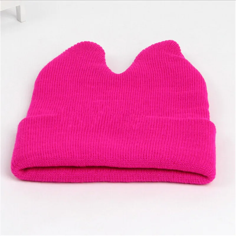 winter warm hat for kids under 3 years solid candy color devil ear baby caps knitted children beanies headwear boys girls hats