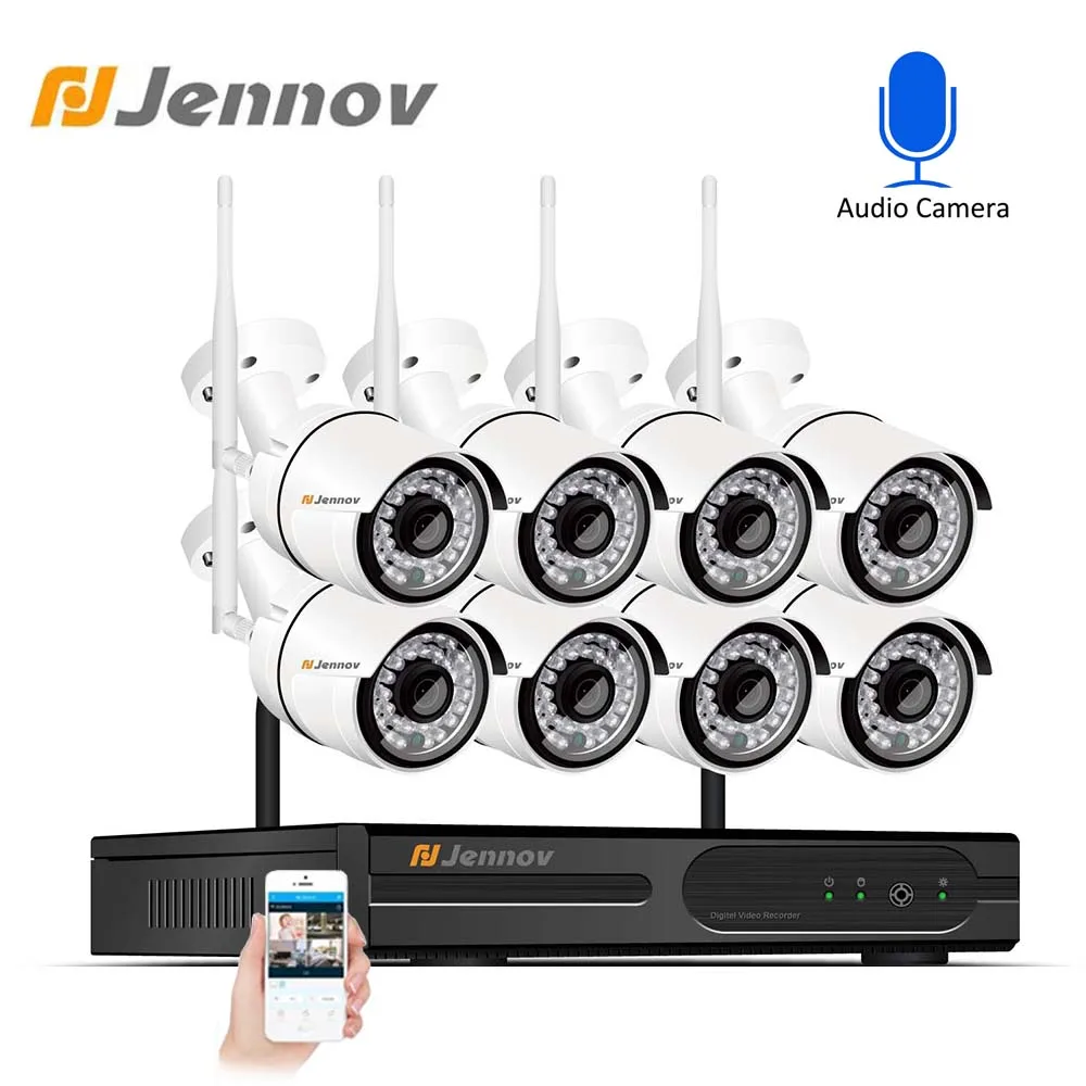 Jennov 8CH HDD Беспроводная CCTV камера комплект 1080P IP66 WIFI NVR наружная внутренняя