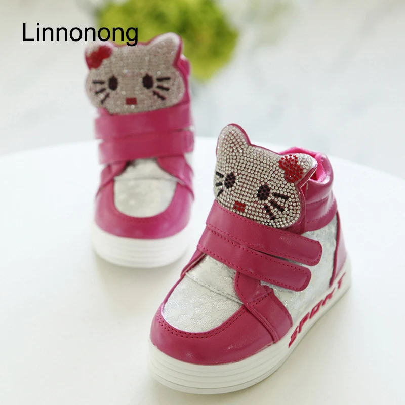 Детские зимние модные ботинки для девочек с плюшевой подкладкой hello kitty со