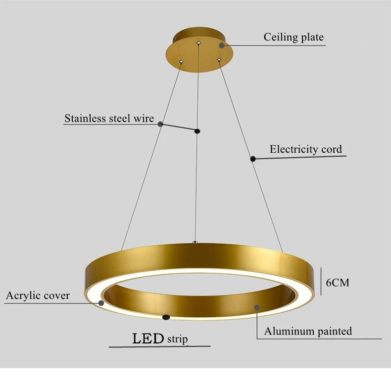 LuKLoy, большое кольцо, Круглый акриловый подвесной светильник, светодиодный, для кухни, подвесная потолочная лампа, лампа для спальни, гостиной, осветительные приборы