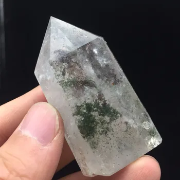 

AAA+++ Clear and Rock High Quality Quartz Crystal Stone Green Phantom Polished Healing Single Point Wand BG202 Free Shipping