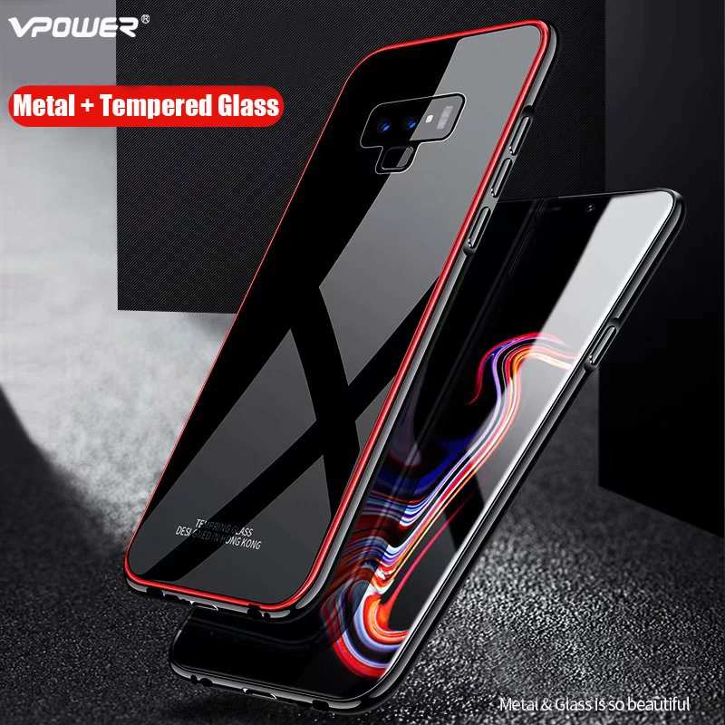 for Samsung Galaxy Note 9 Case Metal+Tempered Glass Cases