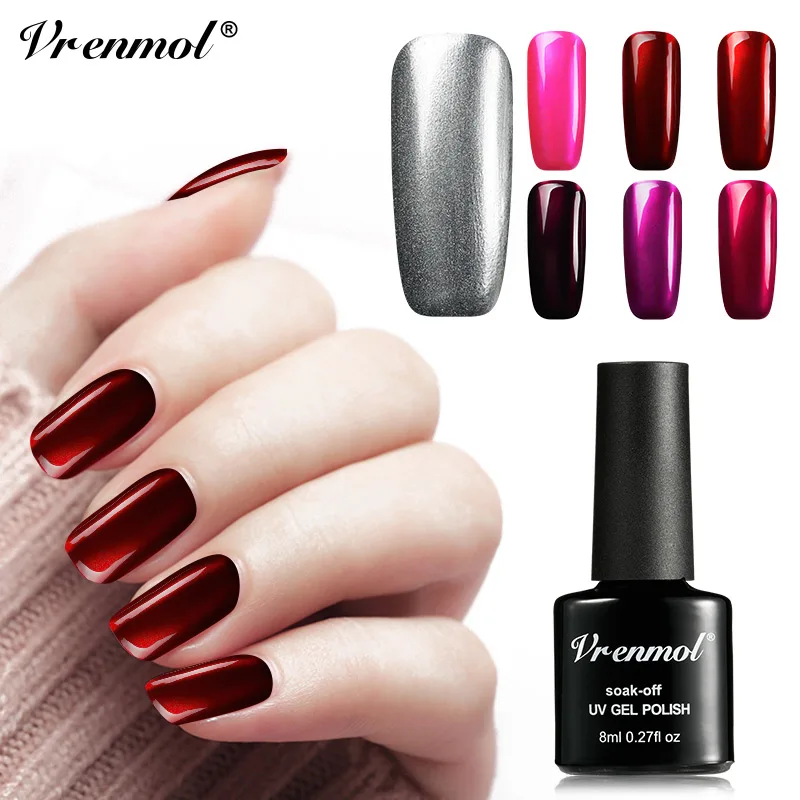 

Vrenmol Metal Silver Nail Mirror Red Titanium Red Series Nail Polish Deep Wine Red Hybrid Resin Lasting Nail Art Gel Lacquer
