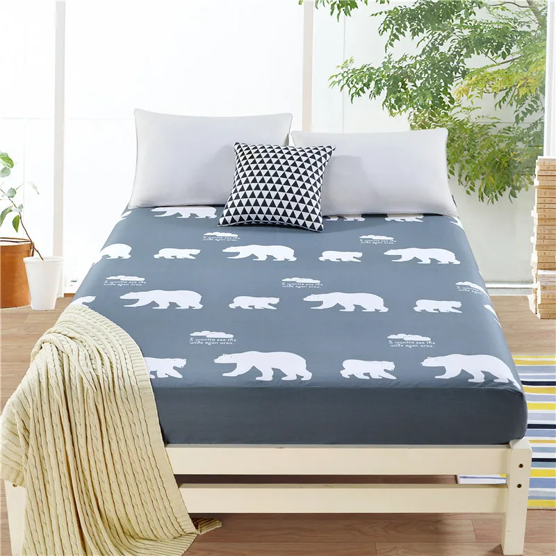 

20 Colours Polar Bear 100% Cotton Bed Fitted Sheet 120*200/150*200/180*200 Height 25CM Printed Polyester Fitted Sheet Set