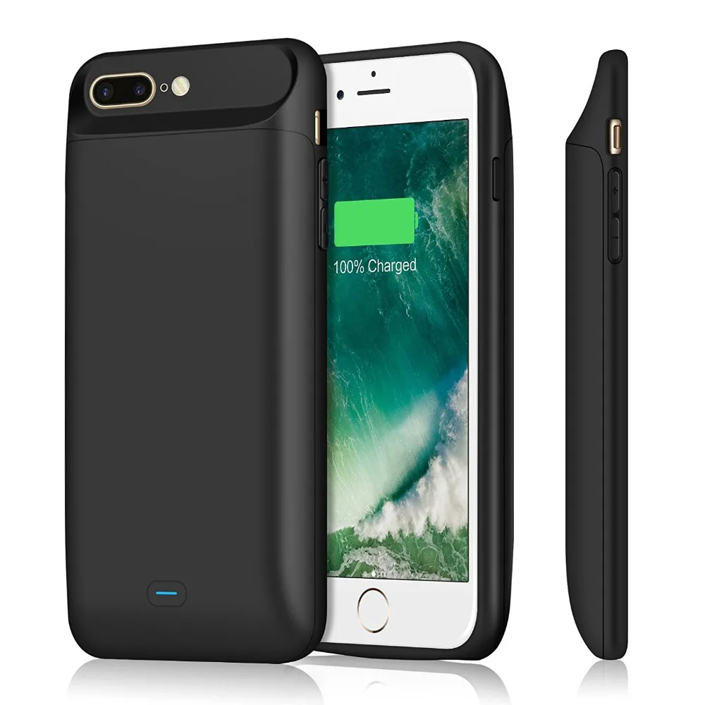 Goede Externe 5000 7200 mAh Smart Magnetische Back TPU Bumper Power Pack Batterij oplader Voor iphone 7 8 Plus Zwart met USB kabel