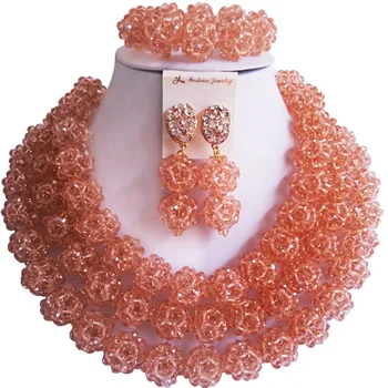 

Fashion Fantastic Peach Color African Style Anniversary Women and Girls Crystal Beads Necklace Earrings Bracelet Set 3C-SJDS-16