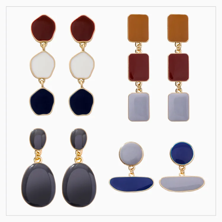 

2019 New Simple Statement Brincos Vintage Geometric Enamel Glaze Oval Square Irregular Water Drop Long Dangle Earrings Femme