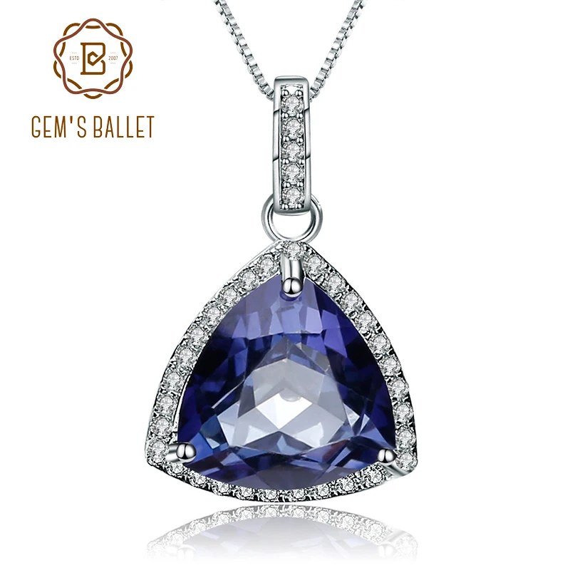 

Gem's Ballet 925 Sterling Silver 5.89Ct Natural Iolite Blue Mystic Quartz Pendant Necklace Engagement Fine Jewelry For Women