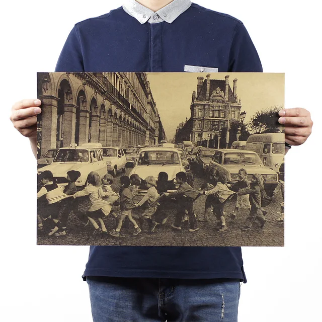 Париж беспризорных детей пересечения дороги / классические фотографии / живописи 51 x 35.5 см / высокое качество домашнего декора бумаги