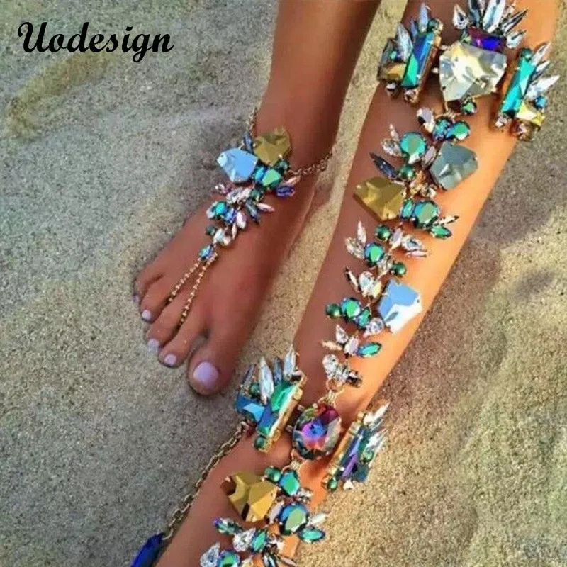 

Flower Ankle Bracelet For Beach Vacation Sandals Sexy Leg Chain Female Boho Crystal Anklet Statement Jewelry