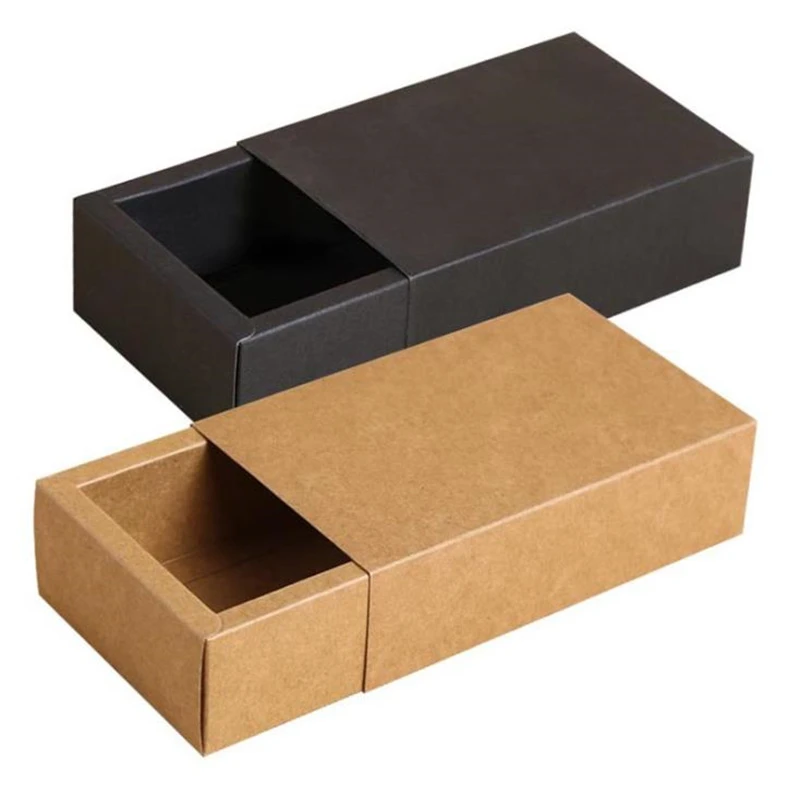 10 STUKS Zwart Kraft Gift Verpakking Kartonnen Doos Zwart Verpakking Bruin Papier Box Bruiloft Gunst Lade doos|Gift Bags & Wrapping Supplies| -
