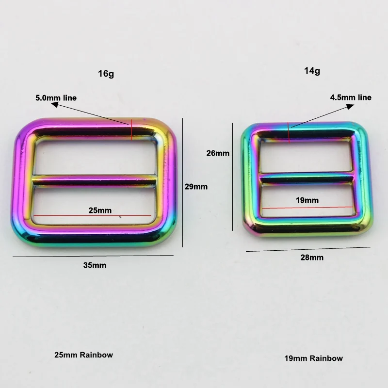 10 шт. 50 шт. Радуга 19 мм 25 мм 32 мм 38 мм сумки ремень сумка плечевой ремень отрегулировать круглый край пряжки высокое качество слайдер Tri-glide