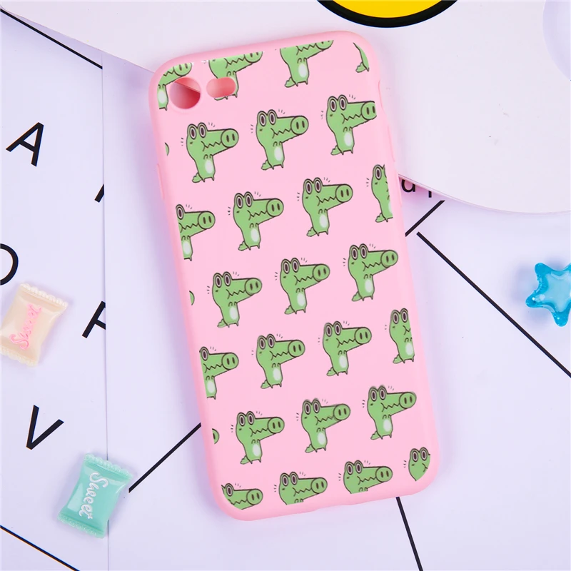 

Cute Cartoon Croco Phone Cases For iPhone X 6 6s 7 8 Plus XR XS MAX 5 5S SE Cases Pink Soft Silicone Back Cover