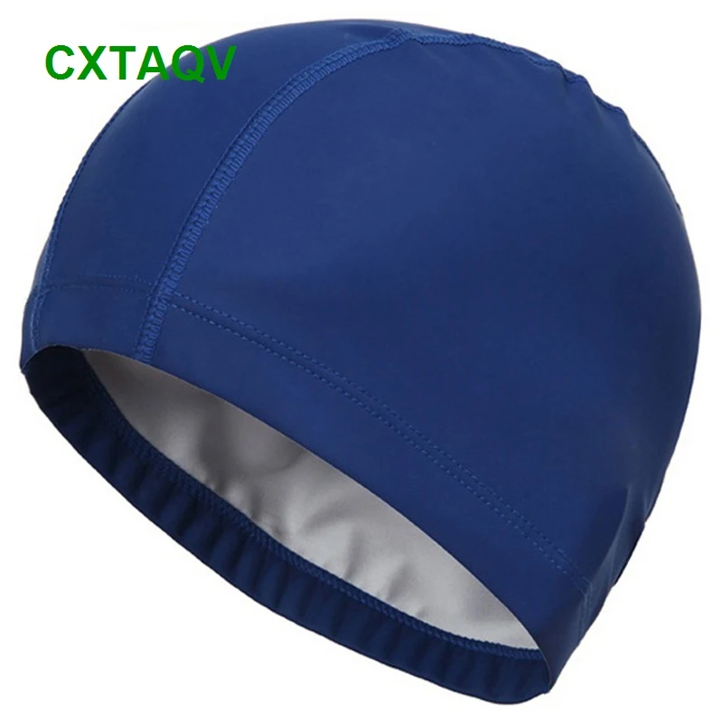 Comfortable Fit 2024 New Adult Men Women Blank Swimming Cap Elastic Waterproof PU Fabric Protect Ears & Long Hair Swim Pool Hat 2