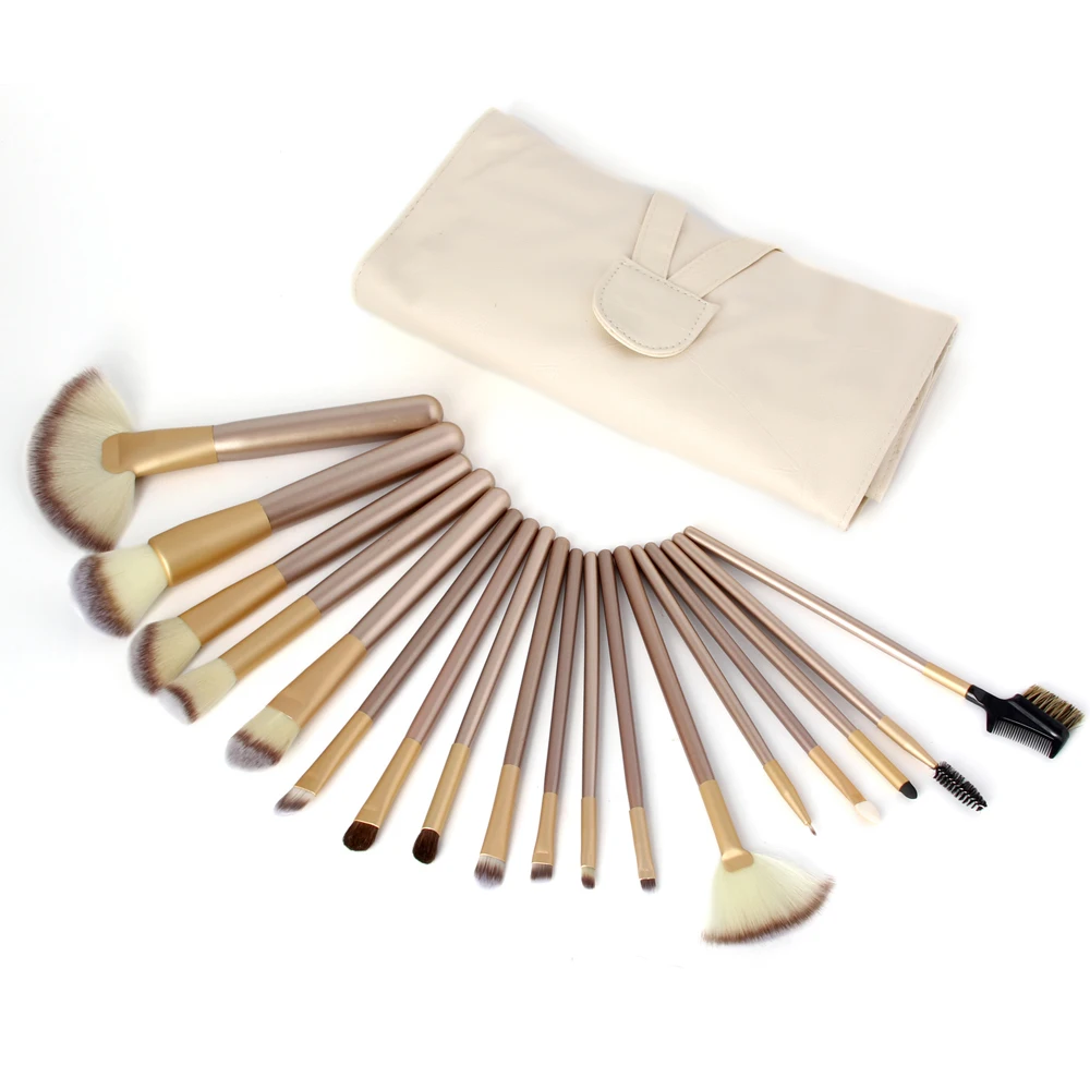 10Sets Professional Soft Champagne 18pcs Makeup Brushes Set Cosmetic Real Make Up Tools eyeshadow blush Set With Leather Bag (5)