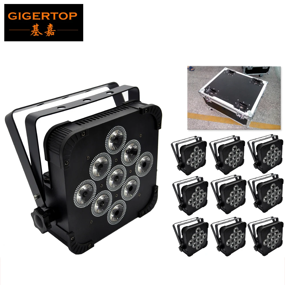 TIPTOP Good Stage Effect Light 9*12W 4in1 DMX Slim Led Par Light RGBW Tyanshine Fan Cooling Power IN/OUT 10IN1 Flightcase Pack