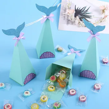 

40pcs Blue Fish Tail Peacock Pyramid Candy Box Bag Christmas Kids Birthday Party Show Theme Wedding Party Christening Baptism