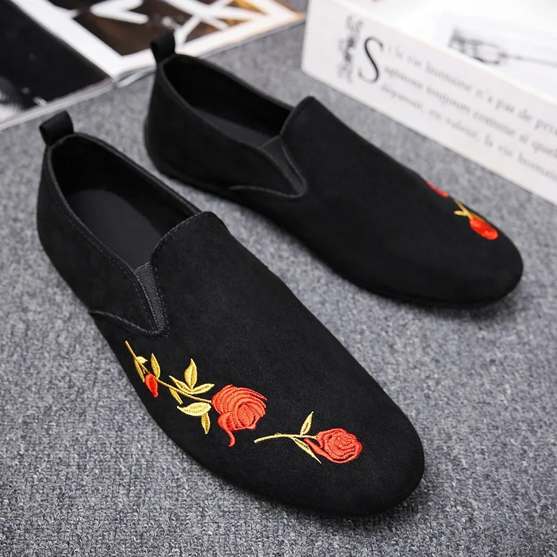 

PADEGAO Leisure Floral Print Solid Casual Loafers Shoes for Men Summer Ethnic Flat Slip On Shoes Elegant Concise Driving Shoes