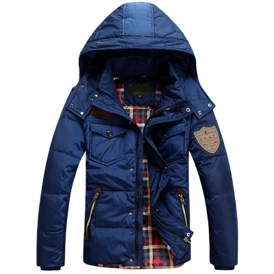 Зимние куртки для мужчин, куртка на утином пуху, мужское плотное короткое тонкое пальто, повседневная верхняя одежда, ветрозащитная теплая парка, большие размеры, HJ372 - Цвет: Blue