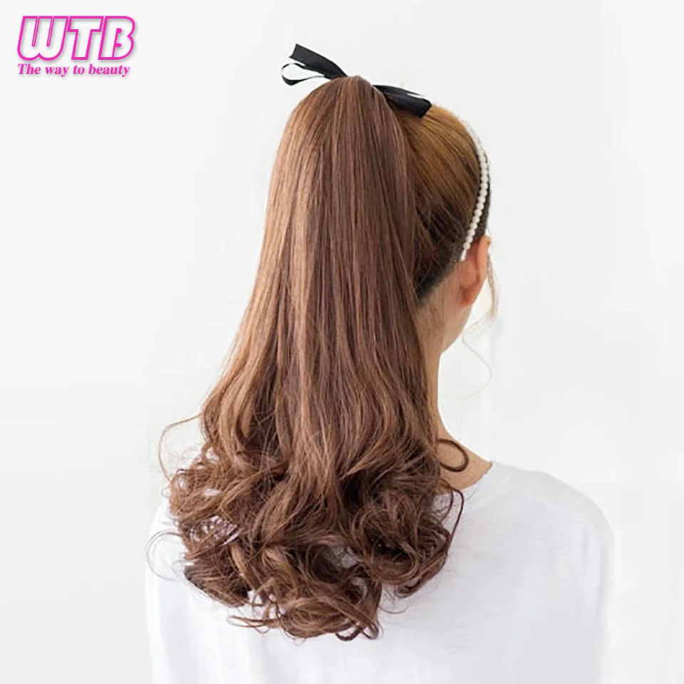 

WTB Long Wavy Ponytail Synthetic Women Claw on Ponytail Clip in Hair Extensions Wavy Style Pony Tail Hairpiece Black