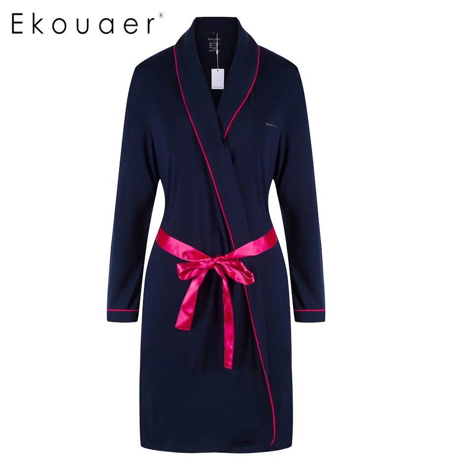 Ekouaer Sexy Women Kimono Robe Women Bath robe with a belt Spring Soft
