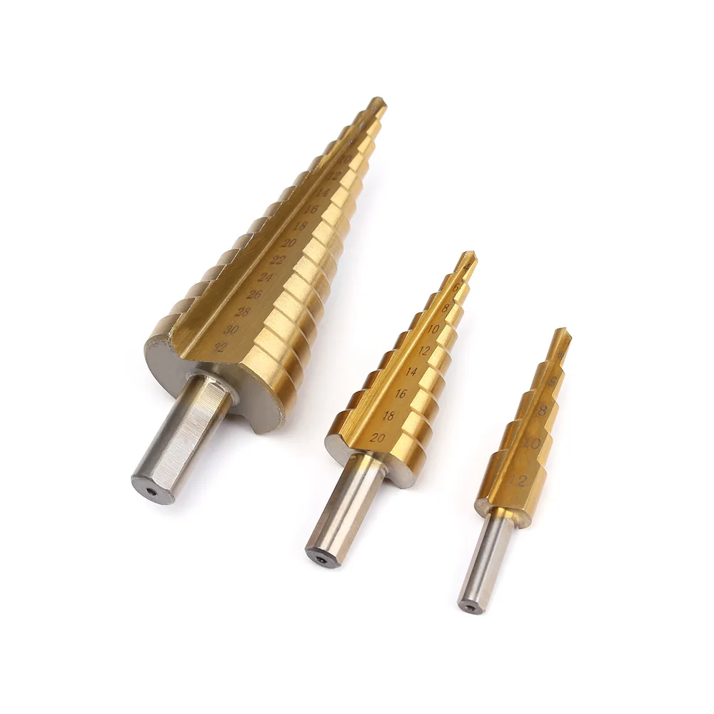 

1Pcs Hex Shank HSS Steel Titanium Step Drill Countersink Drill Bits 4-12/20/32mm Woodworking Wood Metal Drilling Cutting Tools